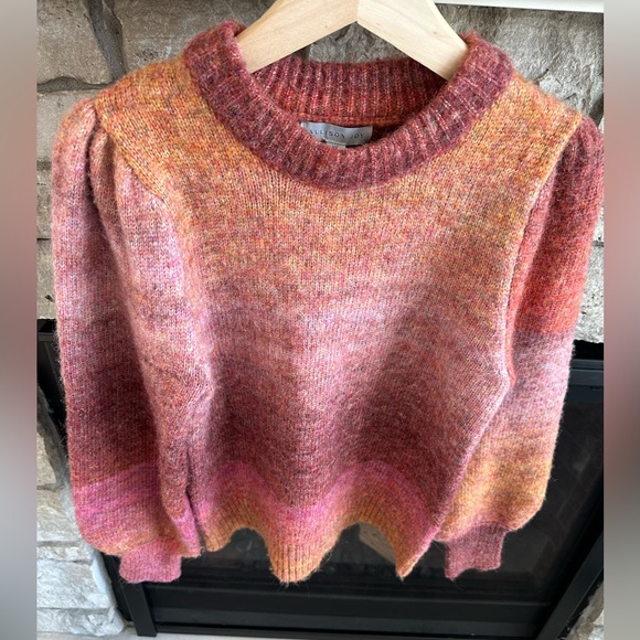 Alison Joy Kayla Puff Sleeve Pullover sweater pink orange ombré size XS - Picture 4 of 14